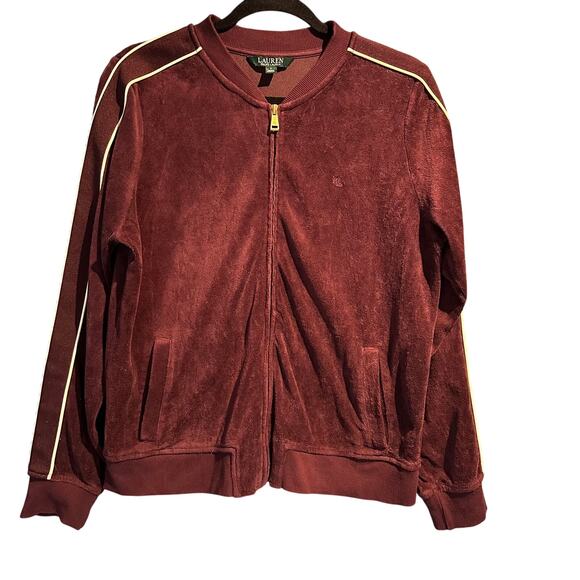 Lauren Ralph Lauren Velour Jacket Velvet Sporty Lounge Plum Size Large Workout - Picture 1 of 9
